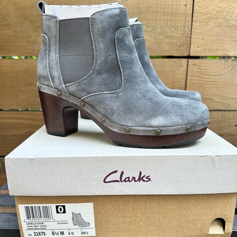 Clarks Soft Suede Slip-On Ankle Boots